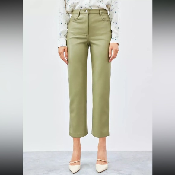 Aritzia Wilfred Meilna Cropped Vegan Leather Pant Sage Green Sz 6 - Picture 3 of 10